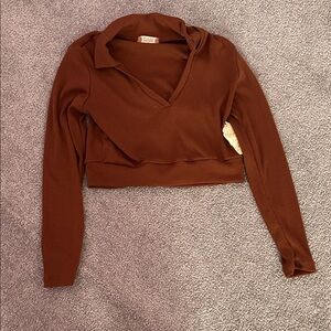 Altar'd State Brown V-Neck Crop Top